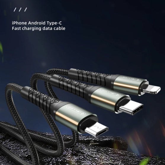 B11 3-in-1 Schnellladekabel – USB-C, Lightning & Micro-USB Schwarz 1,2 m - MIZO.at