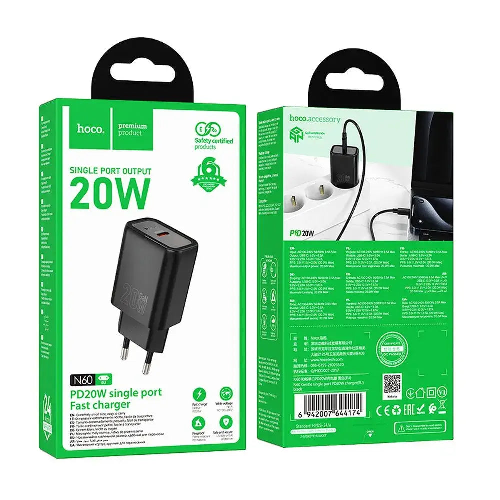 Hoco USB-C QC PD 20W N60 Schnellladegerät Schwarz - MIZO.at