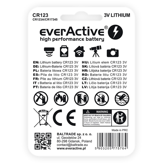 1er Pack everActive CR123A Lithium Foto Batterie 3V