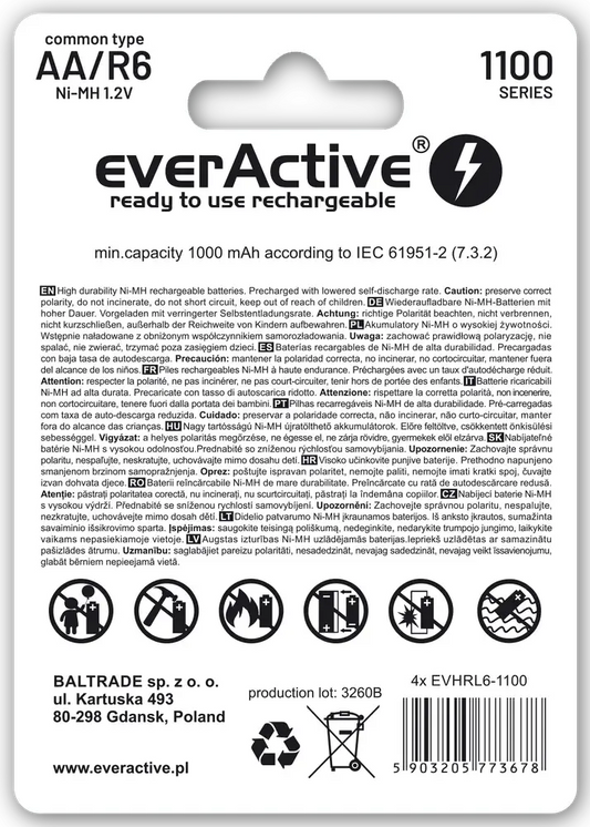everActive R6/AA Ni-MH 1100mAh Ready-to-Use 4er Pack - MIZO.at