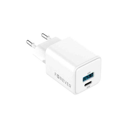 Forever TC-08 GaN Ladegerät 30W PD QC – USB-C + USB-A Dual Port Weiß - MIZO.at