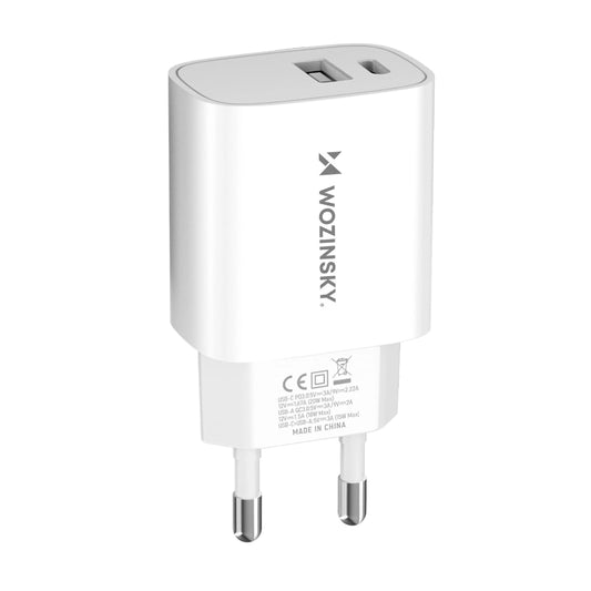 Wozinsky 20W USB-A USB-C Wall Charger | Dual Ports, Fast Charging (White) - MIZO.at