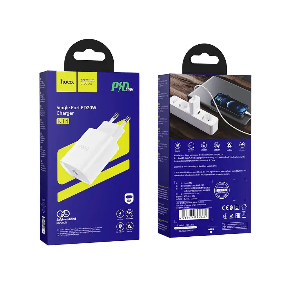 Hoco USB-C PD 20W N14 Schnellladegerät Weiß - MIZO.at