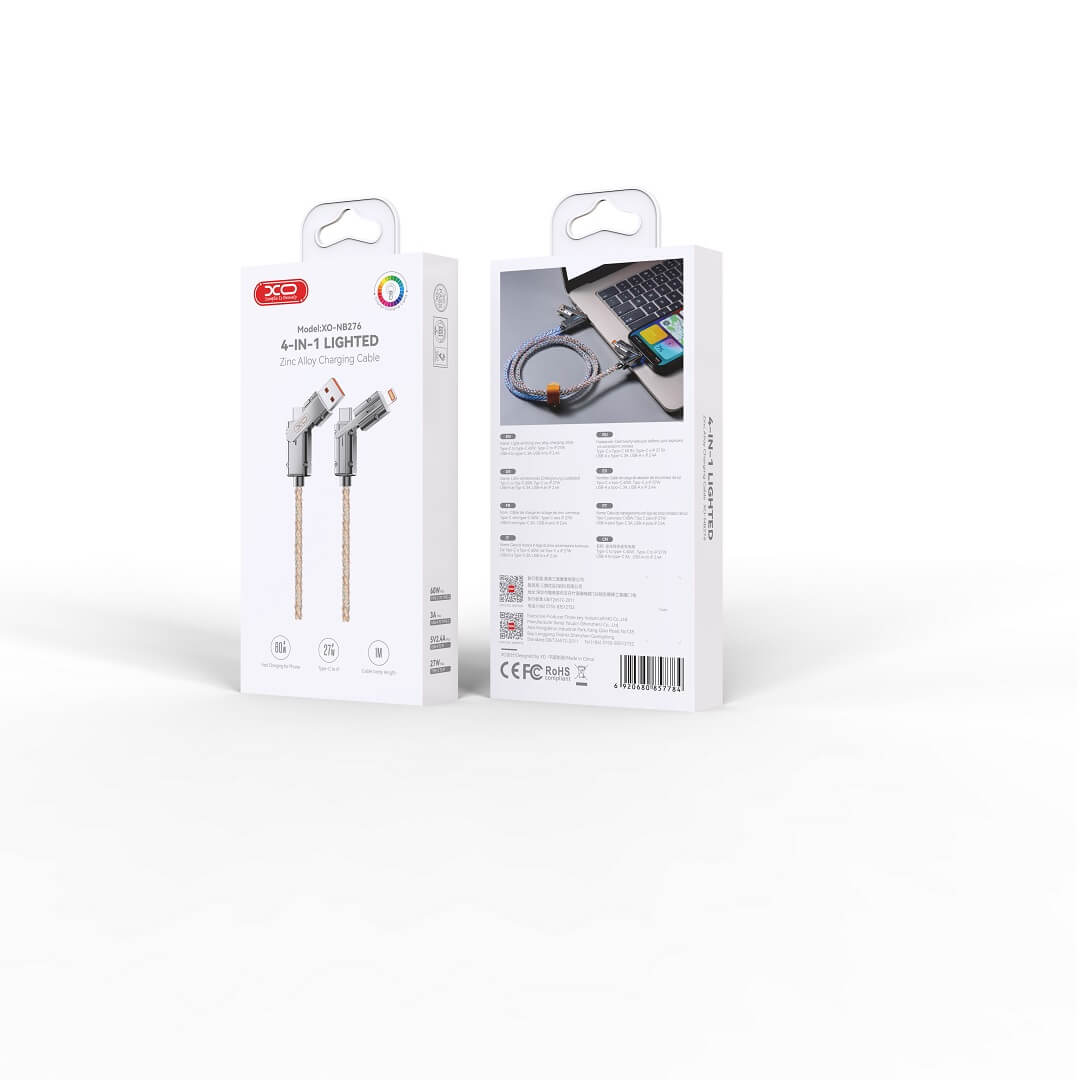 XO NB276 4-in-1 Charging Cable 60W 1m – Grey - MIZO.at