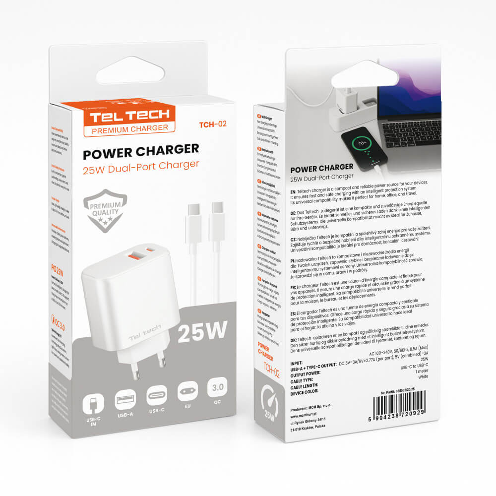 Teltech Netzteil USB-C 25W mit Kabel PD PPS Weiß TCH02 - MIZO.at