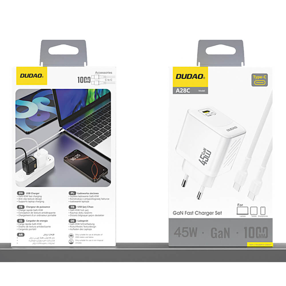 Dudao A28C 45W GaN Ladeset + USB-C Kabel Weiß - MIZO.at