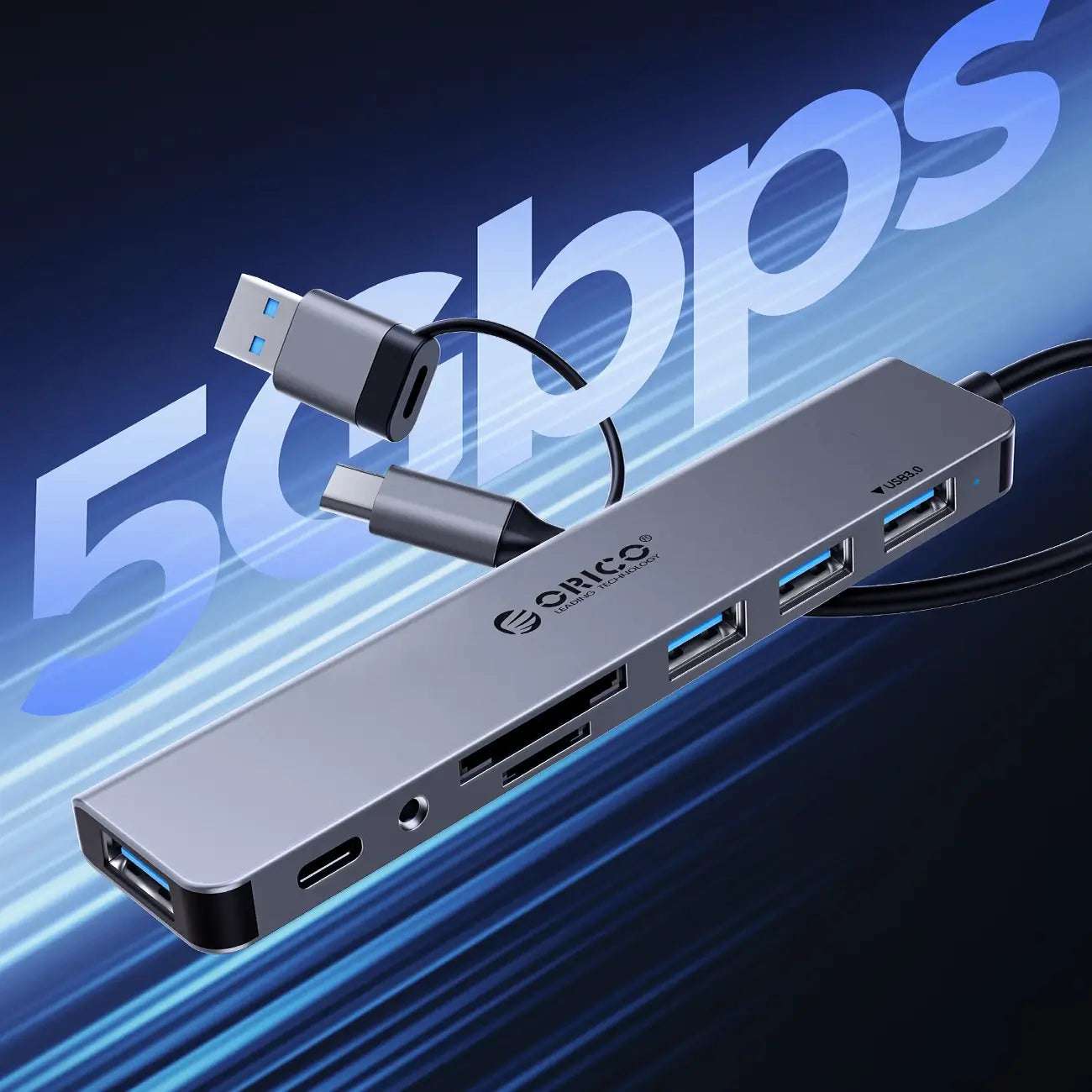 Orico YSA2-U3 7-Port USB Hub Docking Station – Gray