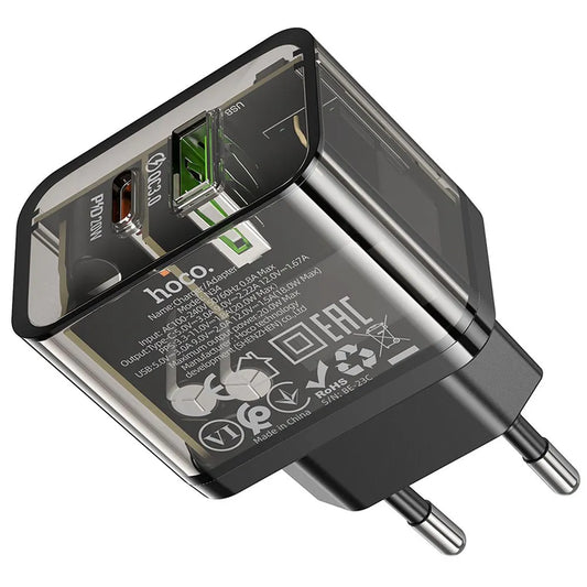Hoco N34 20W Dual Ladegerät USB-A + USB-C QC3.0 PD Transparent - MIZO.at