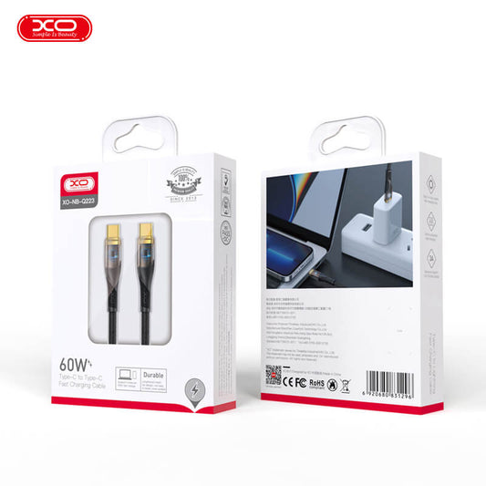 XO NB-Q223B Clear USB-C to USB-C Cable 60W – 1m Black - MIZO.at