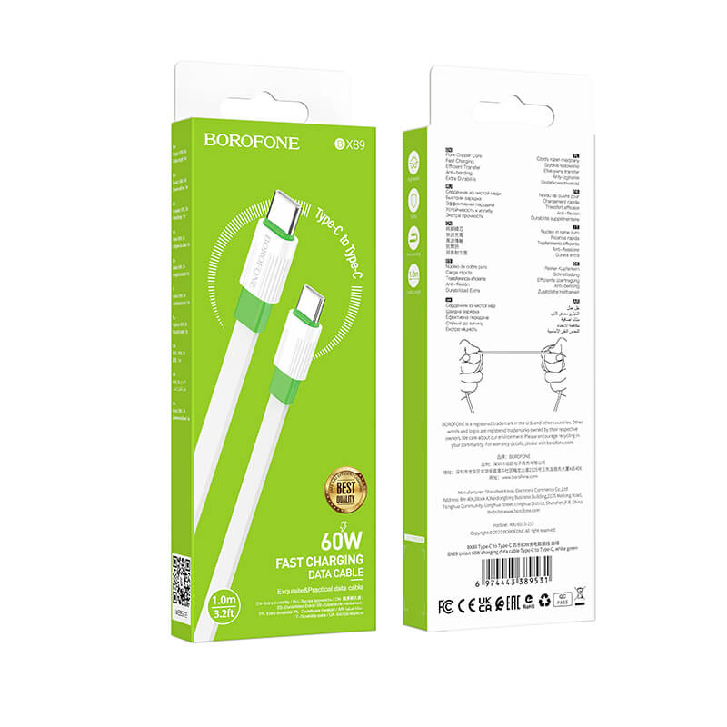 Borofone BX89 Union USB-C auf USB-C | PD 60W, 1 m Weiß/Grün - MIZO.at