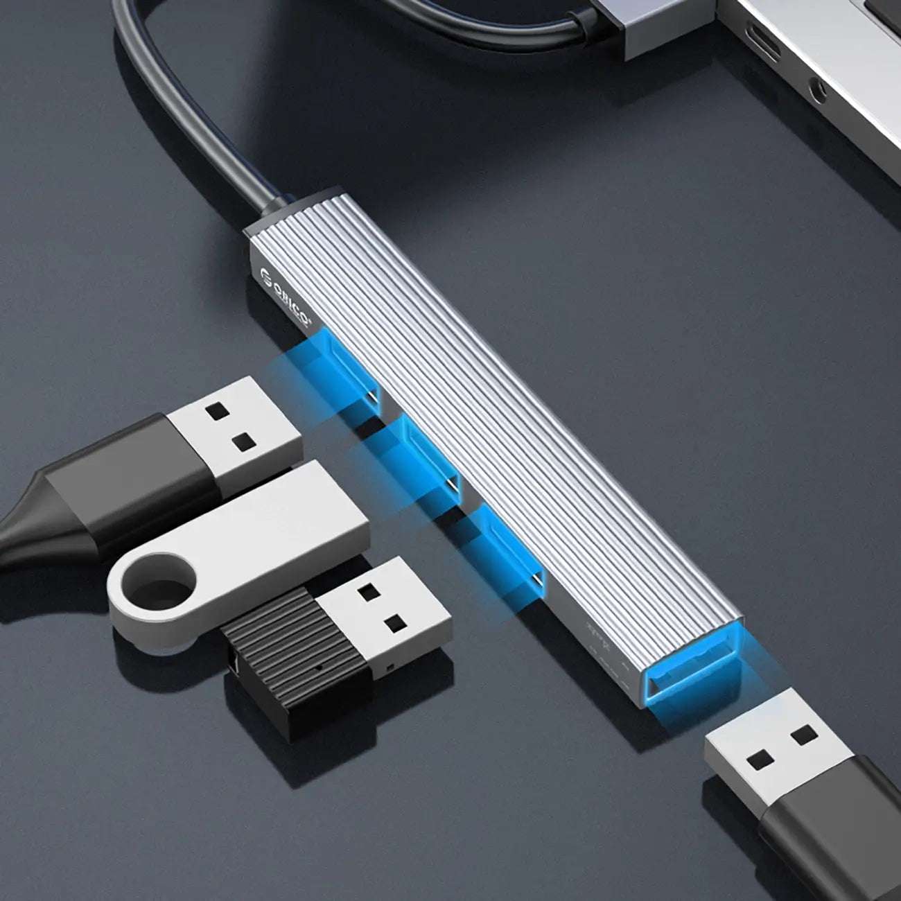 Orico AH-A13 USB-A Hub | 4-Port Docking Station, Gray