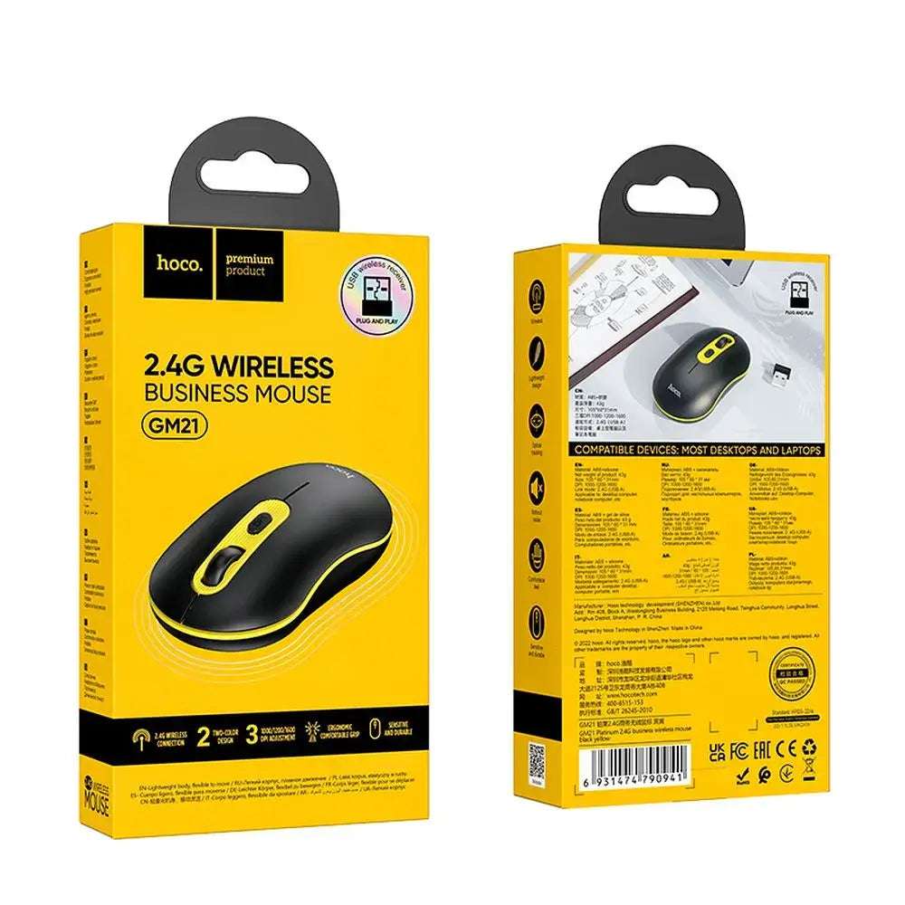HOCO GM21 Wireless 2.4G Computer Mouse – 1600 DPI Black