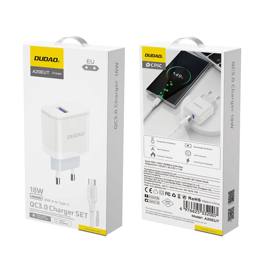 Dudao A20EU Wall Charger | Fast Charging with USB-A to USB-C - MIZO.at