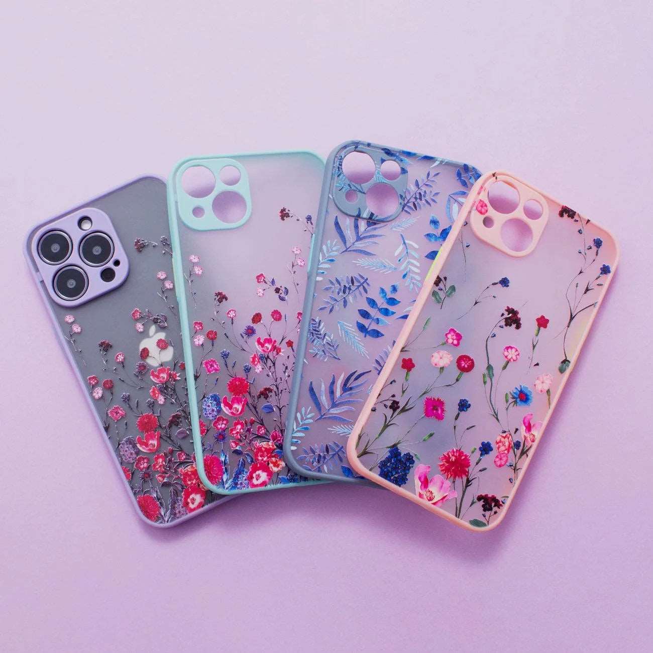 Hellblau Floral iPhone 12 Pro Case – Blumenmuster Schutzcover Premium - MIZO.at