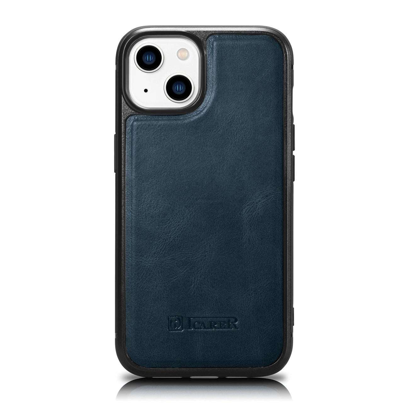iPhone 14 Genuine Leather iCarer Leather Oil Wax Case - Blue - MIZO.at