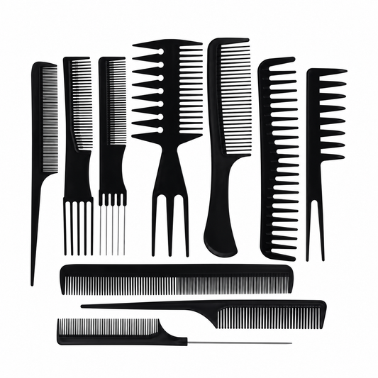 10-Piece Hairdressing Comb Set with Case – Hair Cutting and Styling Combs