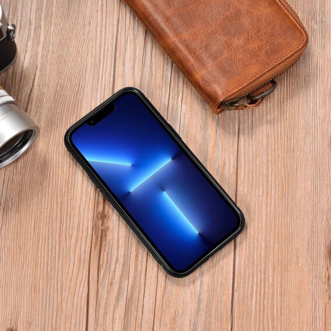 iPhone 14 Genuine Leather iCarer Leather Oil Wax Case - Blue - MIZO.at