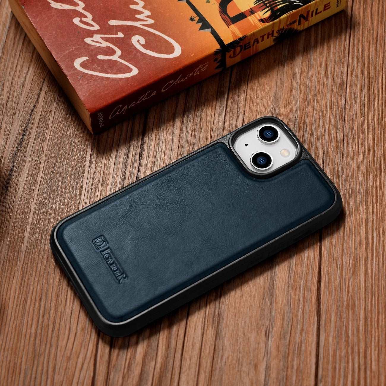 iPhone 14 Genuine Leather iCarer Leather Oil Wax Case - Blue - MIZO.at