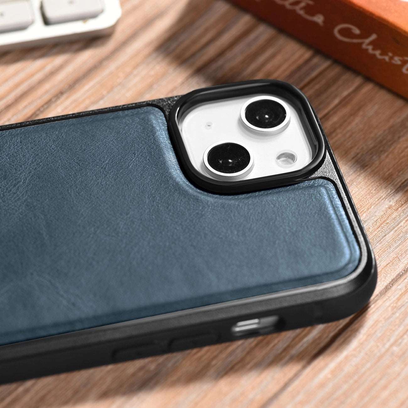 iPhone 14 Genuine Leather iCarer Leather Oil Wax Case - Blue - MIZO.at
