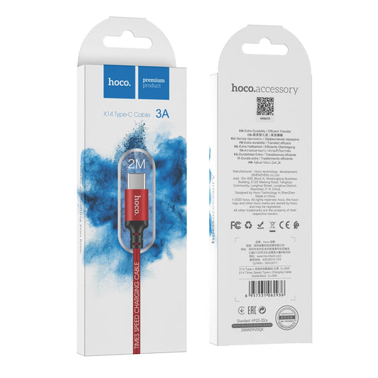 HOCO X14 USB C Cable | 2M Fast Charging Type-C Data Cable Red - MIZO.at