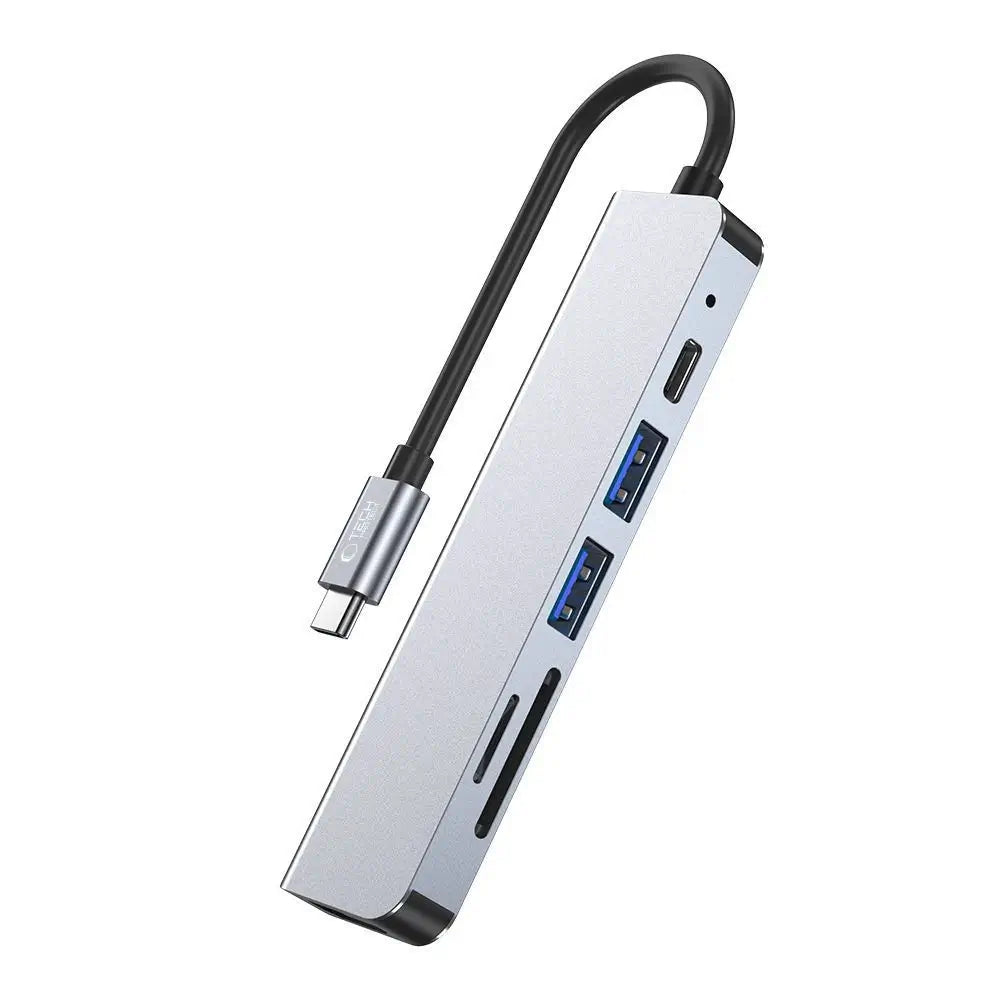 Tech-Protect V4 6in1 USB-C Hub | HDMI & Card Reader – Gray - MIZO.at