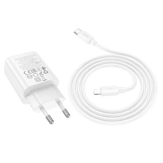 Hoco N61 20W Ladegerät USB-A + USB-C + USB-C/Lightning Kabel Weiß