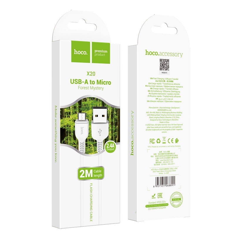 Hoco X20 Micro-USB Kabel 2 m – Flash Charging & Daten Weiß - MIZO.at