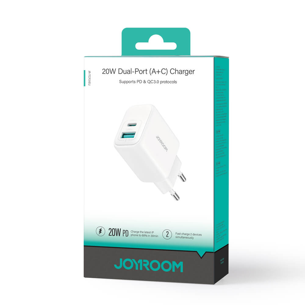 Joyroom JR-TCF21 20W Dual Ladegerät USB-C + USB-A PD QC Weiß - MIZO.at