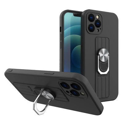 Samsung S22/S22+ Ring Case | Black Silicone Grip Stand Cover - MIZO.at