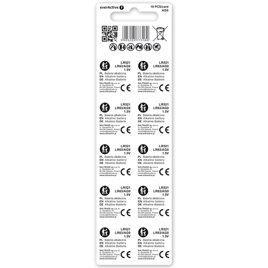 10er Pack EverActive AG0 G0 LR521 Mini Alkaline Batterien