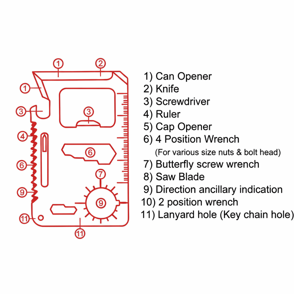 Multitool-Karte Metall – 11 Funktionen im kompakten Survival-Tool - MIZO.at