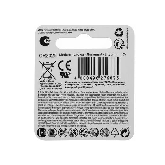 VARTA CR2025 Knopfzelle Lithium 3V – Silber - MIZO.at