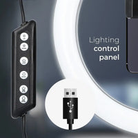 LED Ring Stream RGB Lamp 12" with Phone Holder & Tripod | Black - MIZO.at