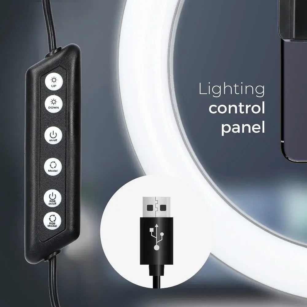 LED Ring Stream RGB Lamp 12" with Phone Holder & Tripod | Black - MIZO.at