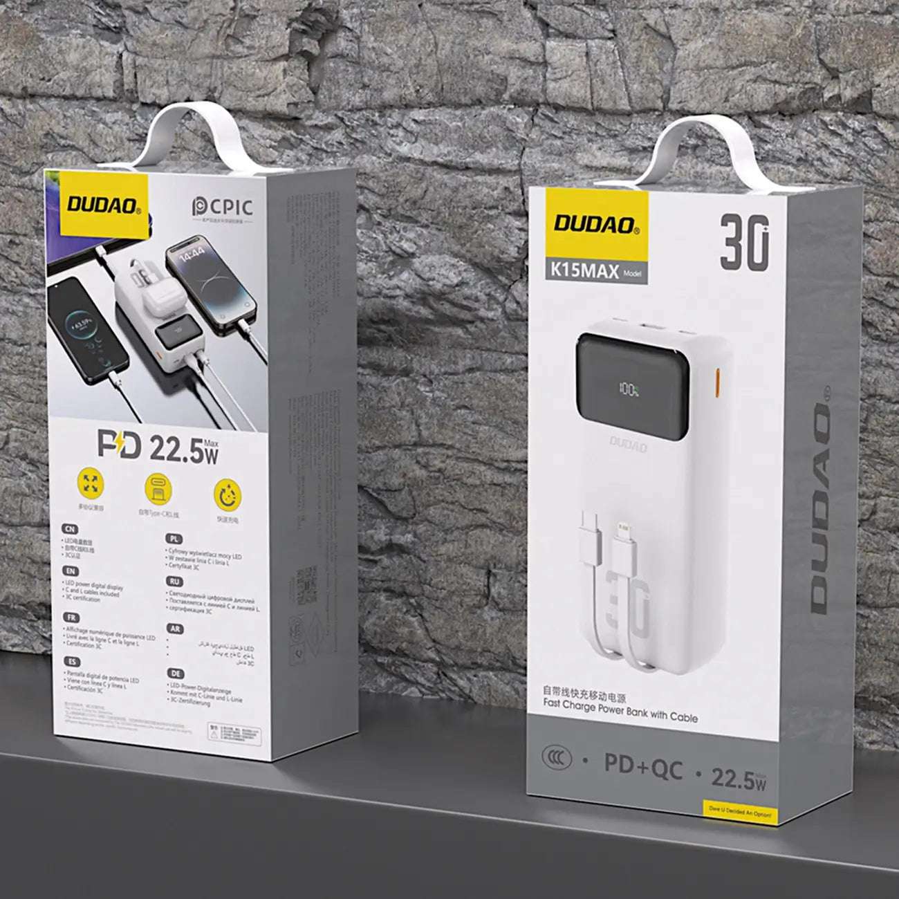 Dudao K15MAX 30000mAh PD 22.5W Powerbank with Built-in Cables – White