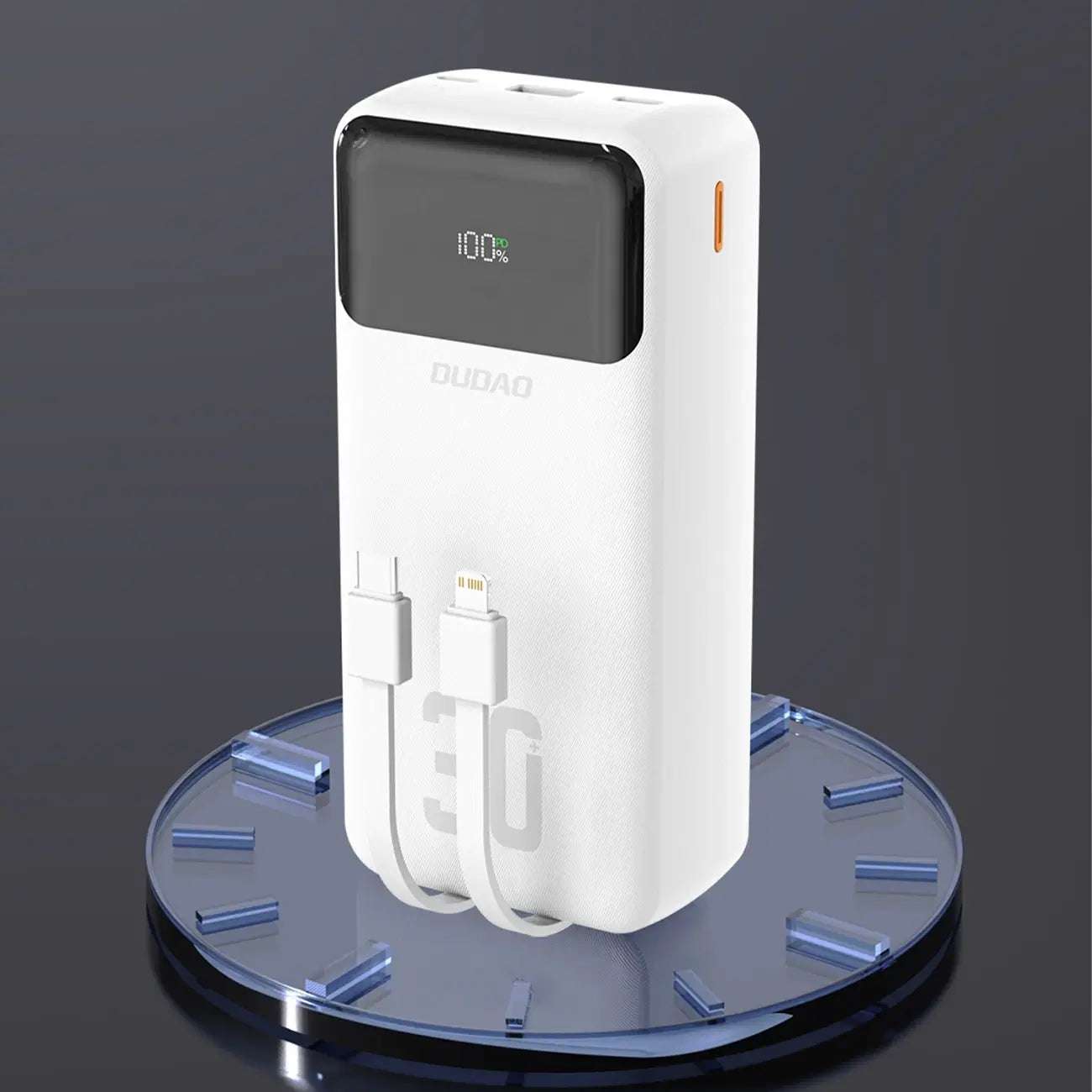 Dudao K15MAX 30000mAh PD 22.5W Powerbank with Built-in Cables – White