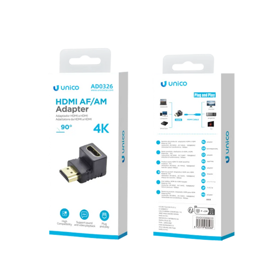 UNICO AD0326 HDMI 90° Winkeladapter – 4K UHD, Goldkontakte - MIZO.at