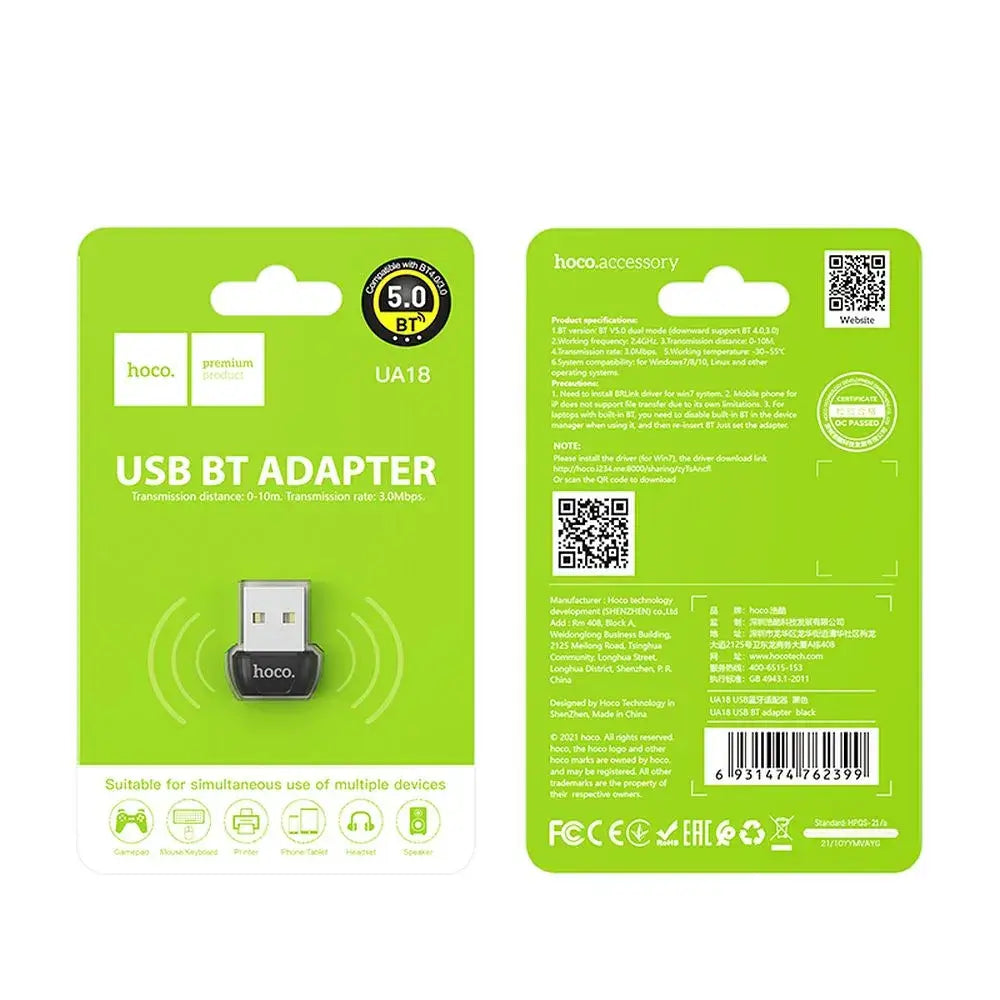 Hoco UA18 Bluetooth Adapter USB-A Wireless Dongle Schwarz - MIZO.at