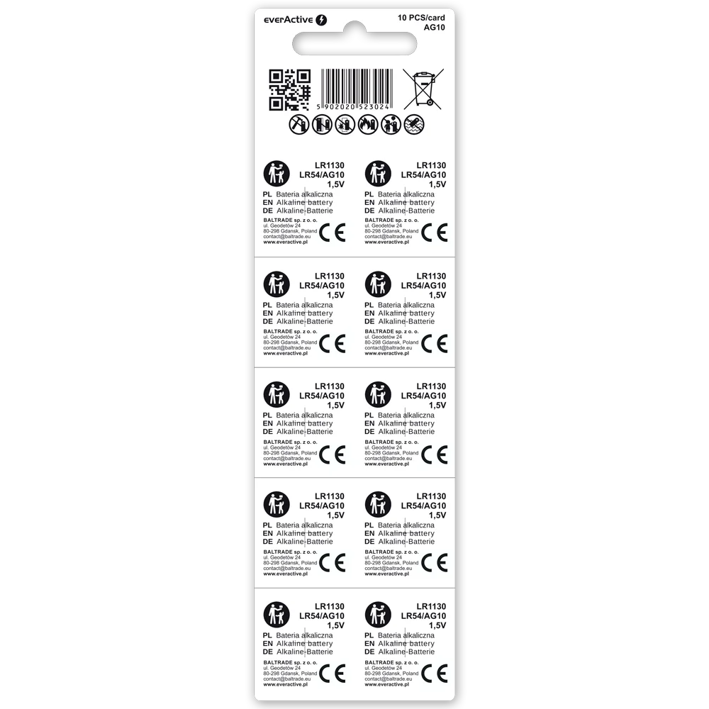 10er Pack everActive AG10 Mini Alkaline Batterie LR1130 LR54