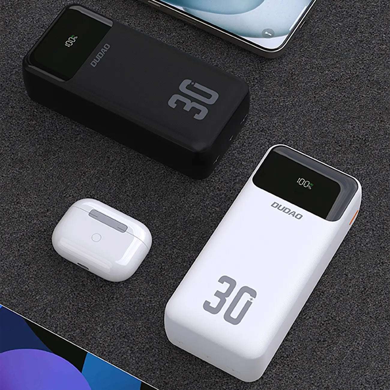 Dudao K15MAX 30000mAh PD 22.5W Powerbank with Built-in Cables – White