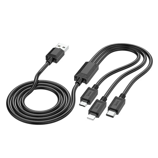 Hoco X74 3in1 USB Kabel 1m Lightning Micro USB USB-C Schwarz