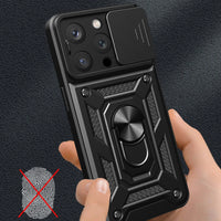iPhone 15 Pro Hybrid Armor Camshield Case | Blue with Camera Cover - MIZO.at