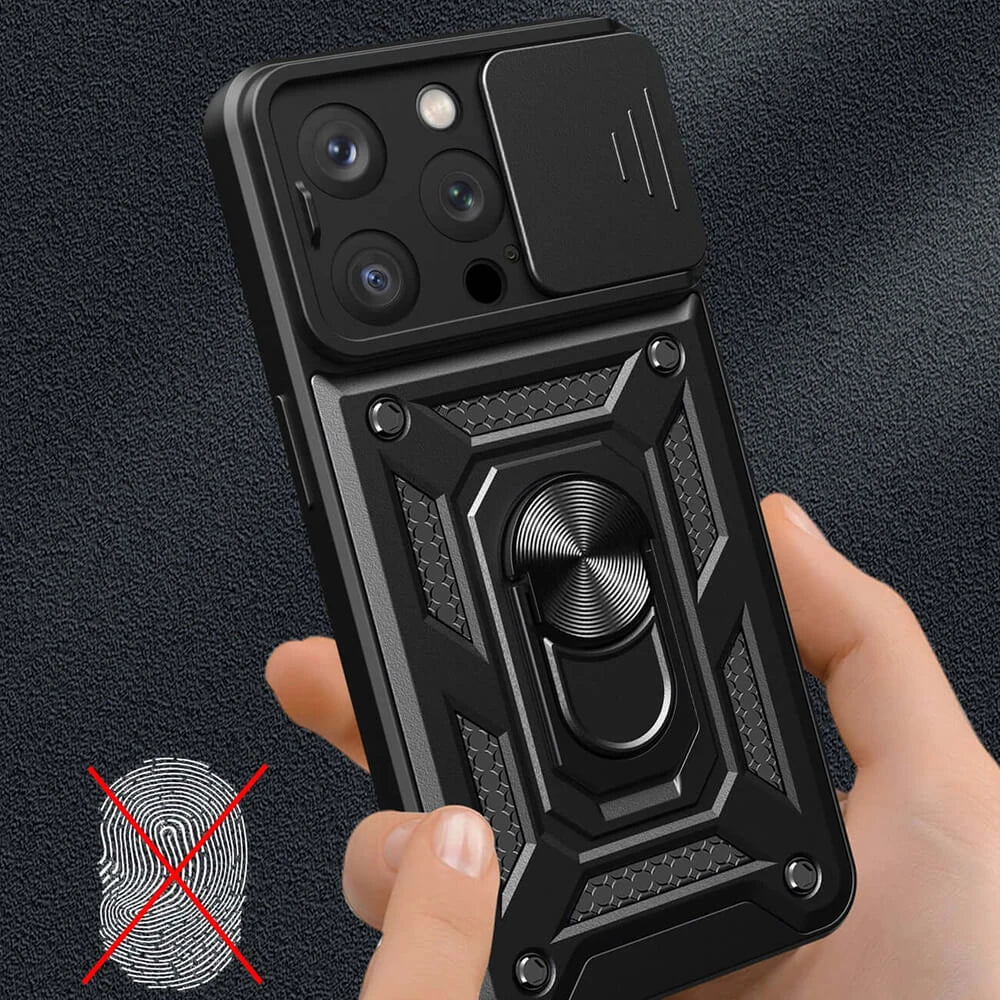 iPhone 15 Pro Hybrid Armor Camshield Case | Blue with Camera Cover - MIZO.at