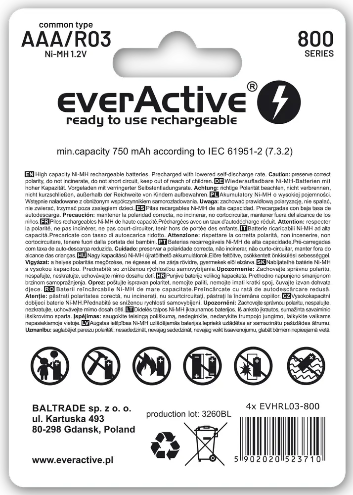everActive R03 AAA Ni-MH 800mAh Ready-to-Use 2er Pack - MIZO.at