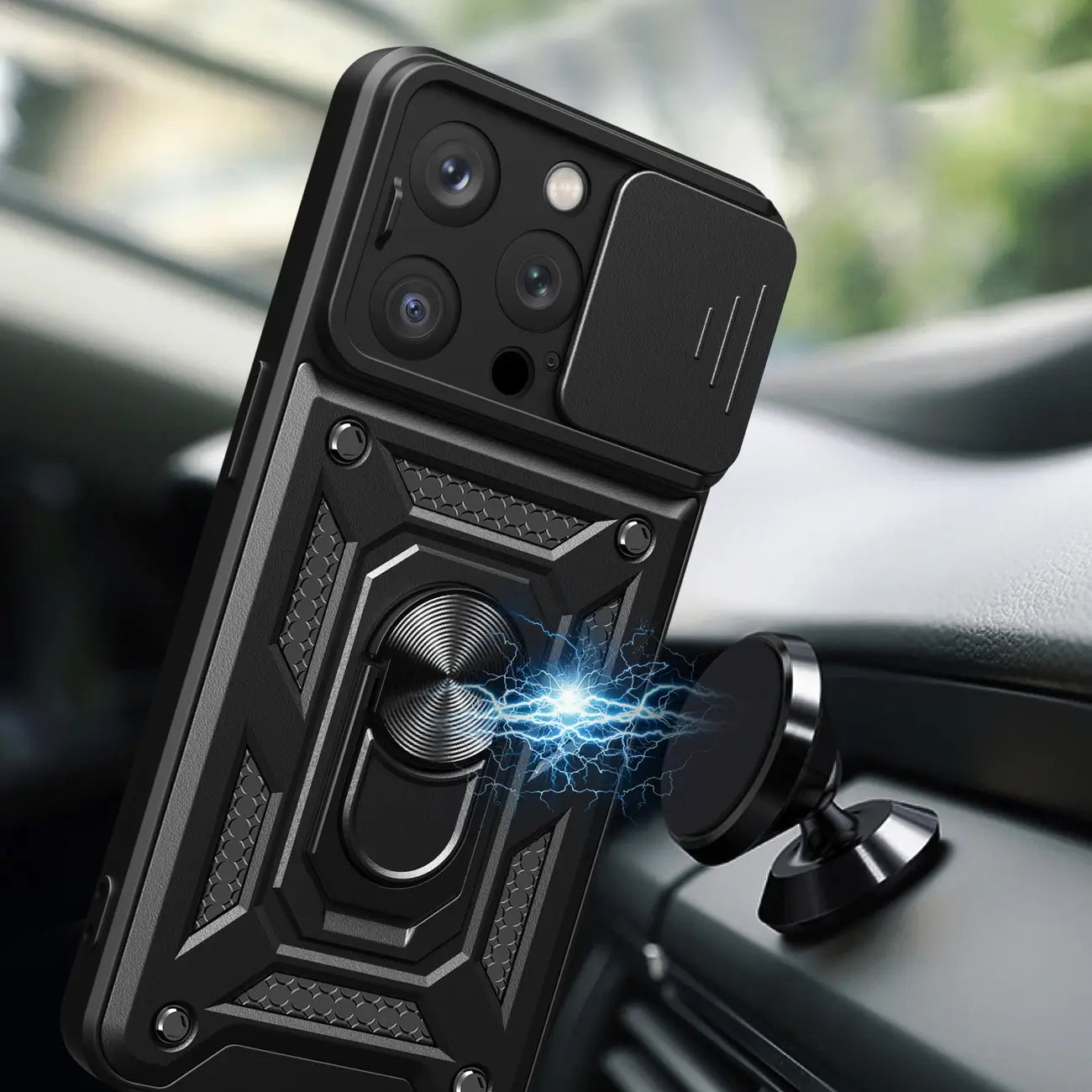 iPhone 15 Pro Hybrid Armor Camshield Case | Black with Camera Cover - MIZO.at