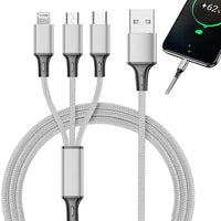 3-in-1 Ladekabel Lightning/Micro-USB/Type-C – 1,2 m, Silber - MIZO.at