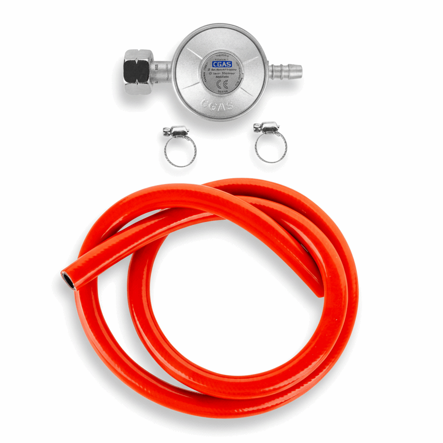 Gasdruckminderer Set 37 mbar 1m Schlauch mit Schellen für 11kg Gasflasche - MIZO.at