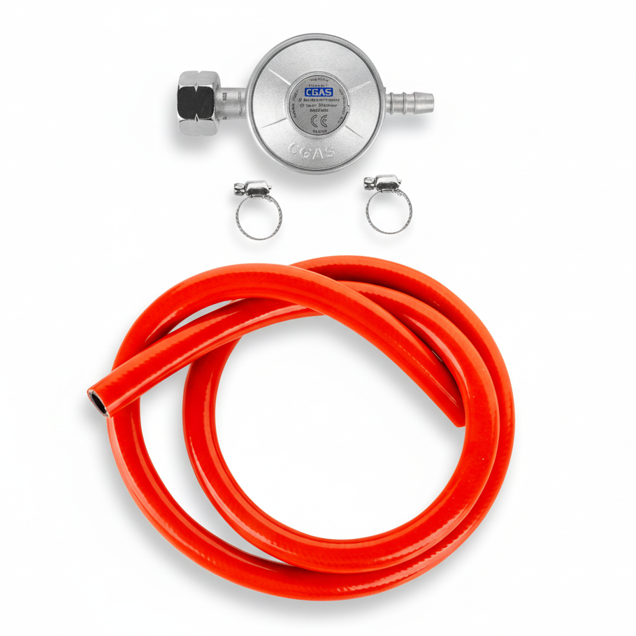 Gasdruckminderer Set 37 mbar 1m Schlauch mit Schellen für 11kg Gasflasche - MIZO.at