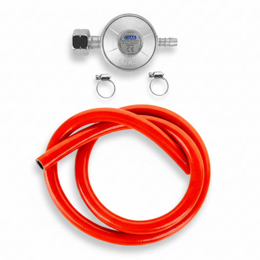 Gasdruckminderer Set 37 mbar 1m Schlauch mit Schellen für 11kg Gasflasche - MIZO.at