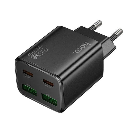 Hoco N56 30W Multiport Ladegerät 2×USB-C + 2×USB-A QC3.0 PD Schwarz - MIZO.at
